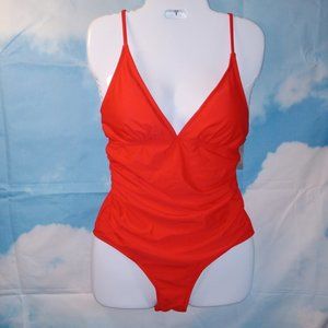 Vibrant Red V-neck High Cut bottom 1-piece swimsuit  Medium NEW